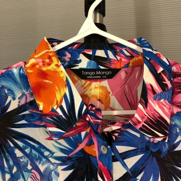 Tango MANGO CANADA Tropical Multicolour Button Down Blouse Sz L - Picture 5 of 6
